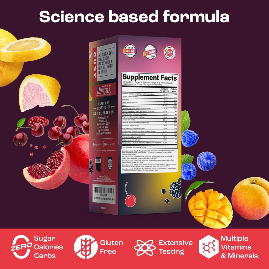 KEY NUTRIENTS Multivitamin Electrolytes Powder No Sugar - Collagen Peptides Endurance & Energy Supplement - Hydration Powder - No Calories - Multi Collagen Supplements Collagen for Hair - Made in USA 3