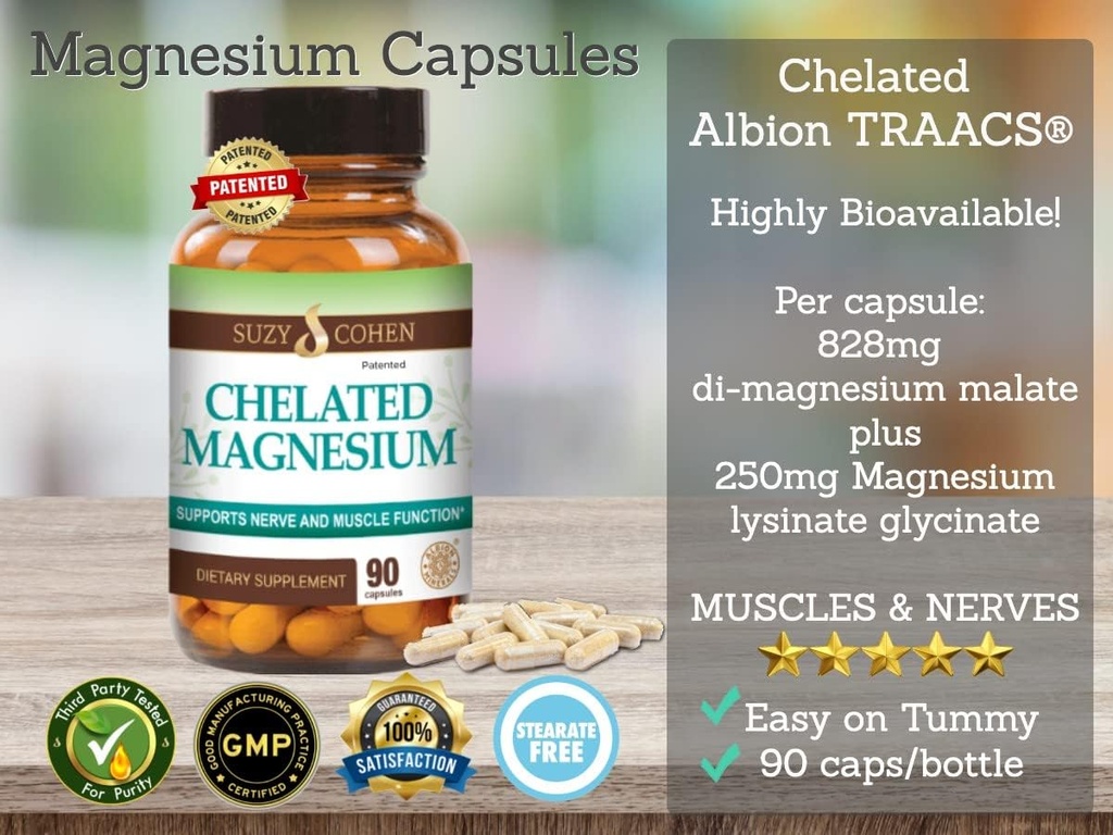 Chelated Magnesium Capsules - Supports Nerve and Muscle Function - 90 Capsules - by Suzy Cohen, RPh 2