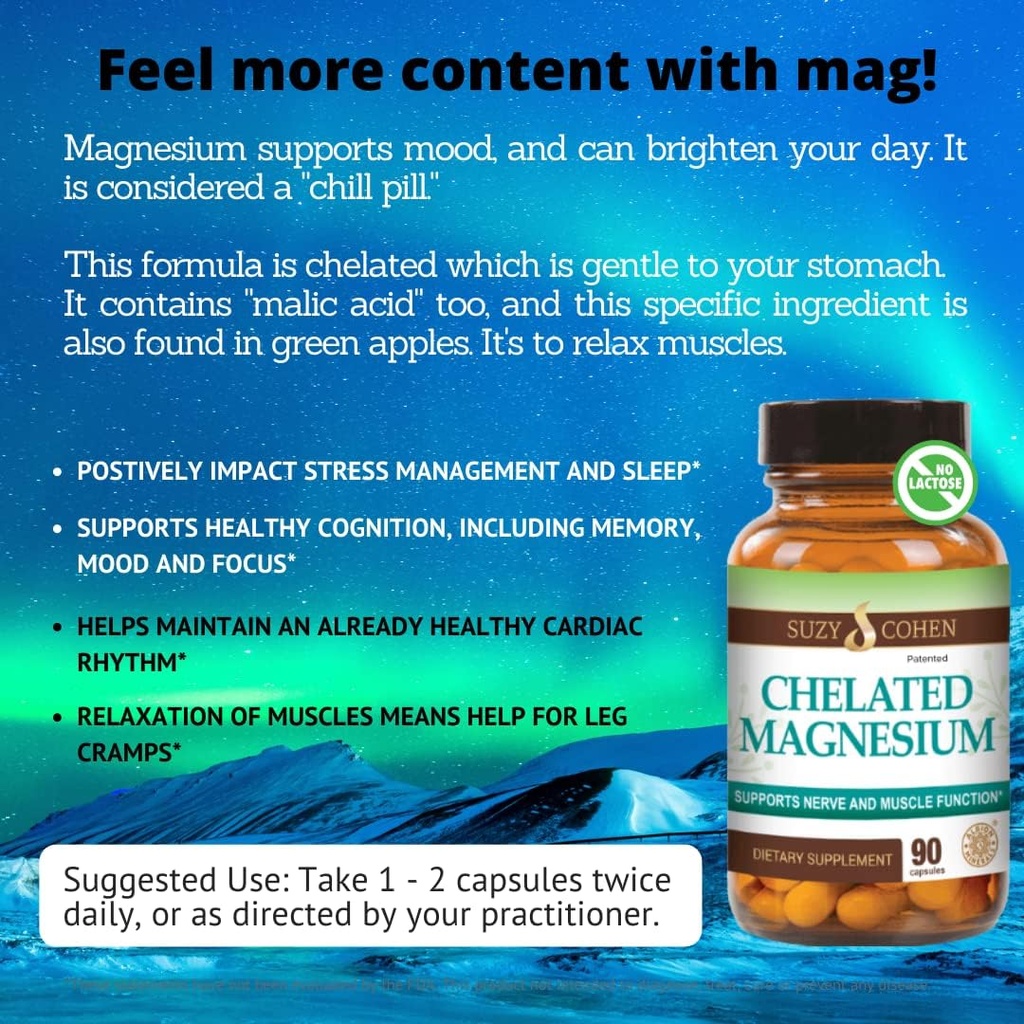 Chelated Magnesium Capsules - Supports Nerve and Muscle Function - 90 Capsules - by Suzy Cohen, RPh 4