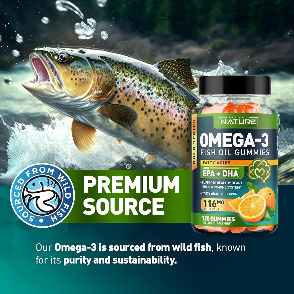 Omega 3 Fish Oil Gummies with EPA & DHA from Wild Fish - Triple Strength Omega 3 Fish Oil Gummy, Supports Healthy Heart, Brain & Immune System, Burpless & Natural - 60 Gummies, 30 Day Supply 5