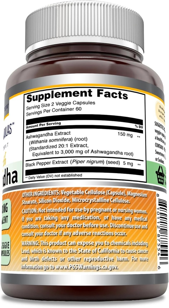 Amazing Formulas Ashwagandha Extract Supplement | 150 Mg Extract (20:1) | Equivalent to 3,000 Mg | Veggie Capsules | Non-GMO | Gluten-Free | Made in USA (1 Pack | 120 Count) 4