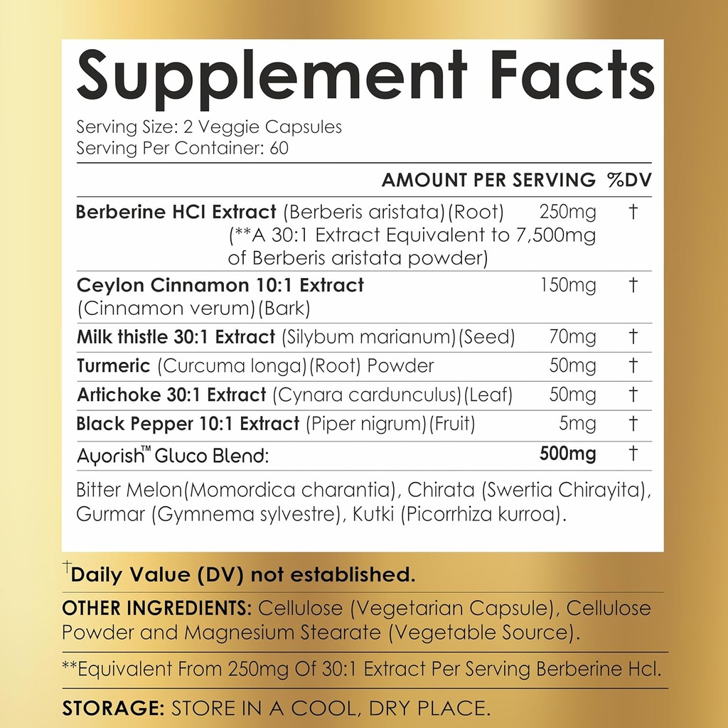 Berberine Supplement – High Strength 7500mg Equivalent – Berberine with Ceylon Cinnamon, Milk Thistle & Turmeric – 120 Vegan Capsules – Non-GMO, USA Formulated 4