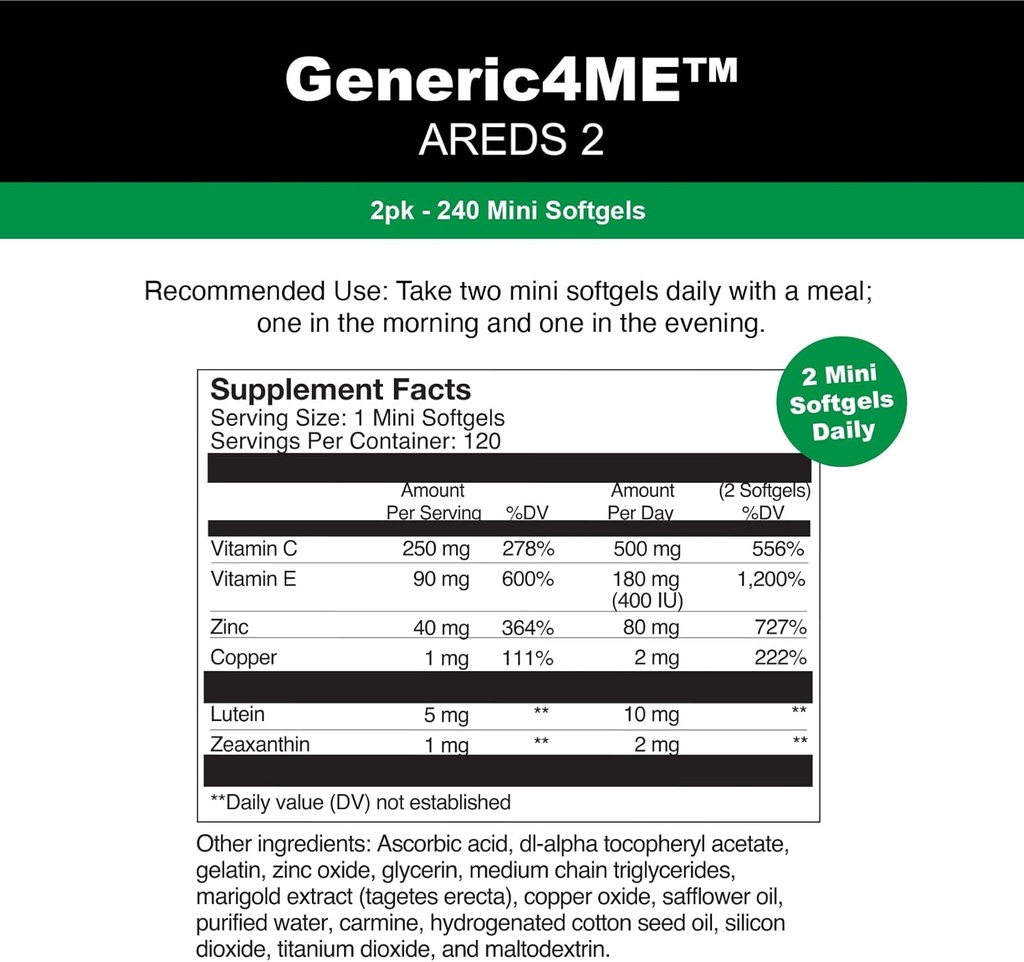 AREDS 2 SoftGels, 500 mg Vitamin C, 400 IU Vitamin E, 10 mg Lutein, 2 mg Zeaxanthin, 80 mg Zinc, 2 mg Copper - Supports Eye Health - 120 Mini SoftGels (Two Month Supply) 6