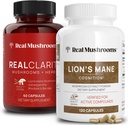 Real Mushrooms RealClarity (60ct) and Lions Mane (120ct) Capsules Bundle - Mushroom Supplement for Brain Health, Mental Clarity, Focus, Cognition & Immune Support - Brain Vitamins w/Ashwagandha 2