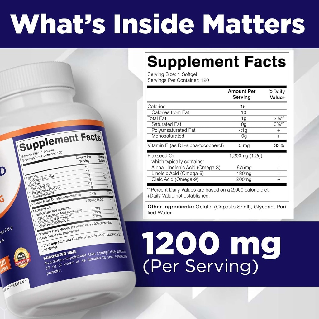 Vitamatic 2 Pack Flaxseed Oil 1200mg 120 from Cold Pressed Flax Seed - 675 mg of ALA Omega 3 Fatty Acids for Improving Heart Health 3