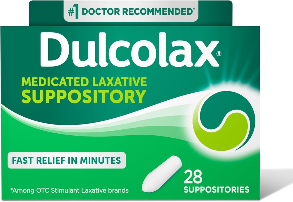 Dulcolax Stimulant Laxative Medicated Suppositories, Predictable & Effective Constipation Relief, Bisacodyl 10 mg, 28 Count, Stimulant Laxatives 2