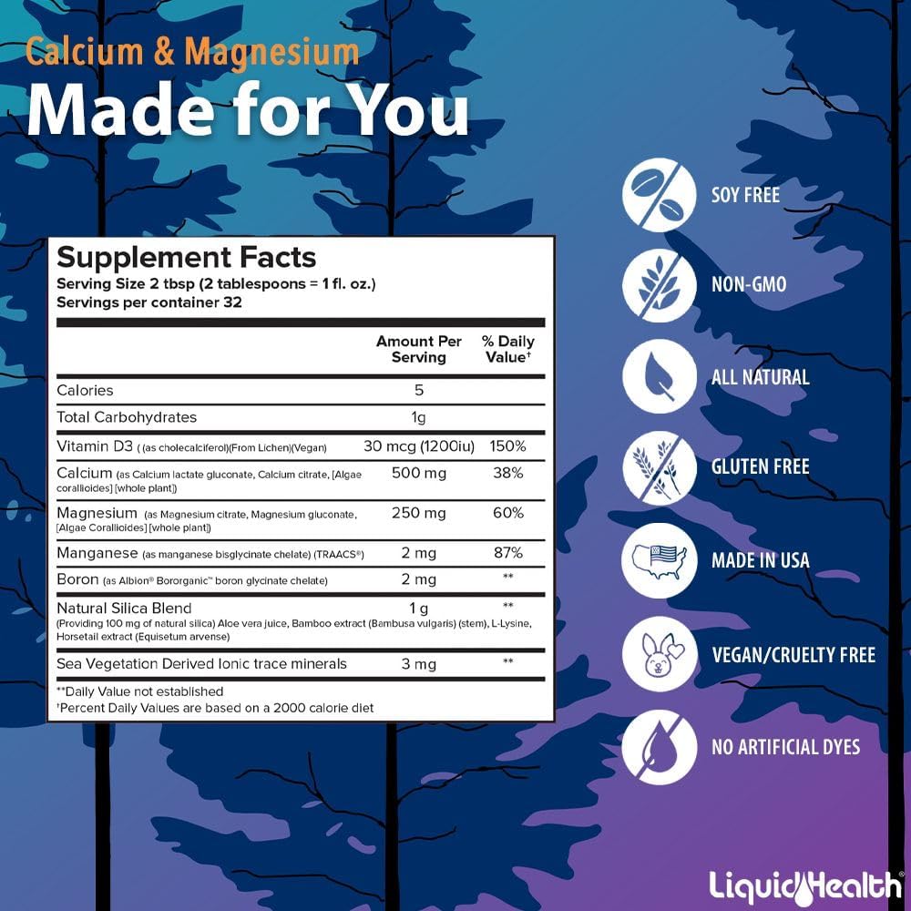 LIQUIDHEALTH Calcium and Magnesium & Neurologic Nootropic Liquid Vitamin Supplements Bundle for Adults - Support Bone & Tissue Health, Improve Memory, Focus & Concentration - Vegan, Non-GMO, USA Made 5