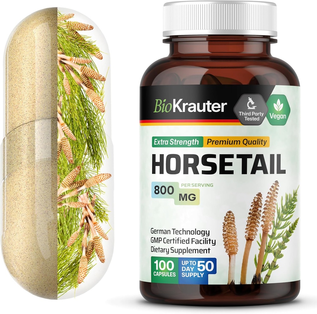 BIO KRAUTER Horsetail Herb Capsules - 800 mg Strength - 100 Count - Horsetail Powder Capsules - Hair Support 2