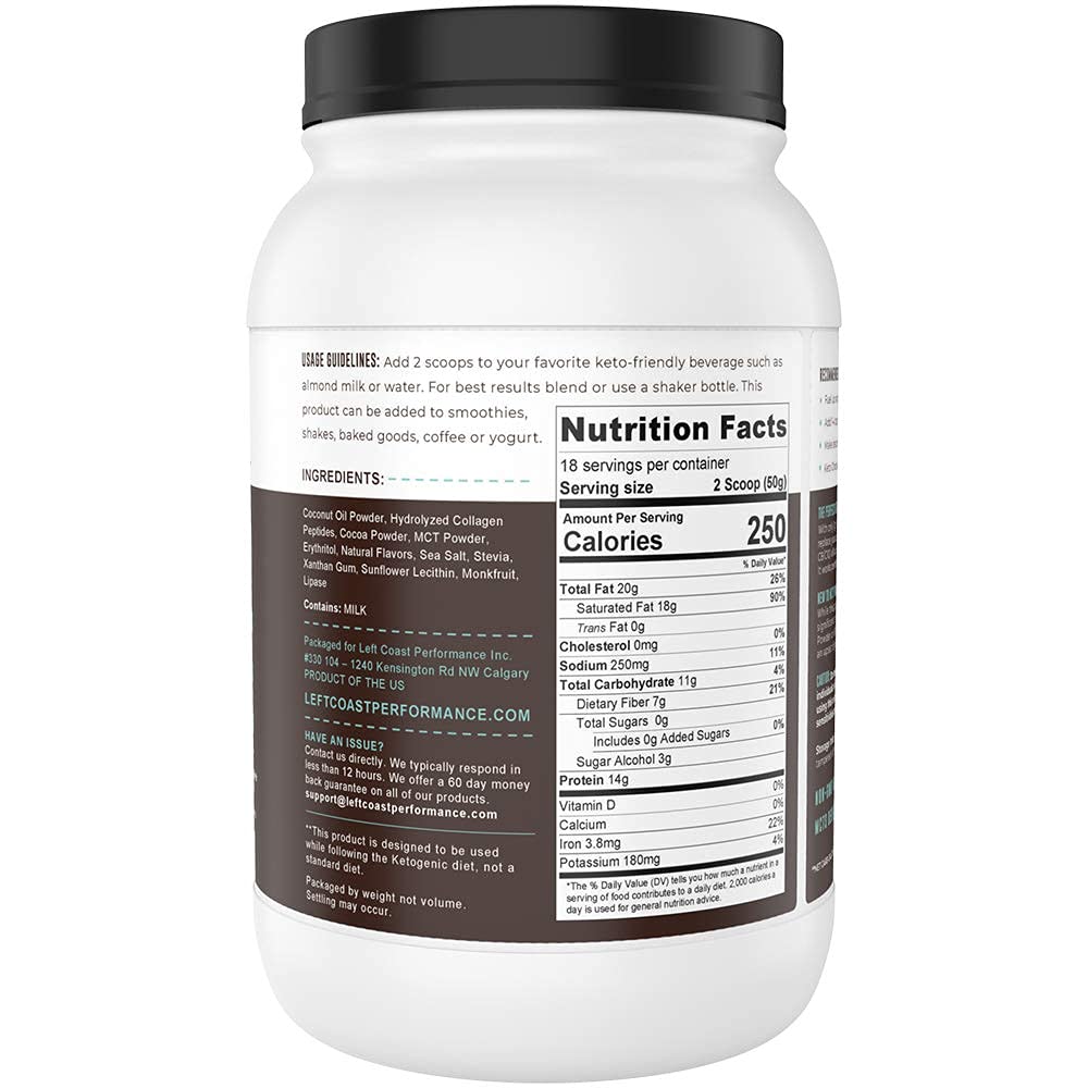 Keto Meal Replacement Shakes, Chocolate, 2lbs, Low Carb Keto Protein Shake Mix, MCT Powder, Grass Fed Hydrolyzed Collagen Peptides, Keto Breakfast Shake, 20g Fat, 14g Protein, 1 Net Carb, Zero Sugar 3