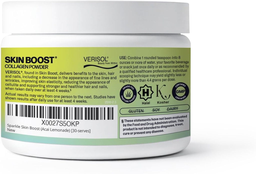 Sparkle Wellness VERISOL Bioactive Hydrolyzed Collagen Peptides | Collagen Powder Supplement with Vitamin C for Skin, Hair & Nail Health | Skin Boost (Acai Lemonade) [30-Serves] 3