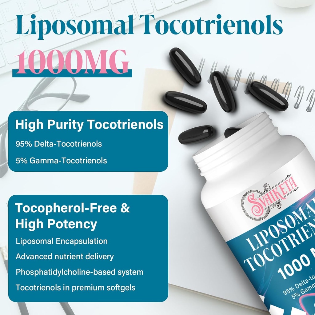 Liposomal Tocotrienols Supplement 1000mg, Vitamin E, Advanced Formula with 95% Delta-Tocotrienols & 5% Gamma-Tocotrienols - 60 Softgels (2 Bottles) 5
