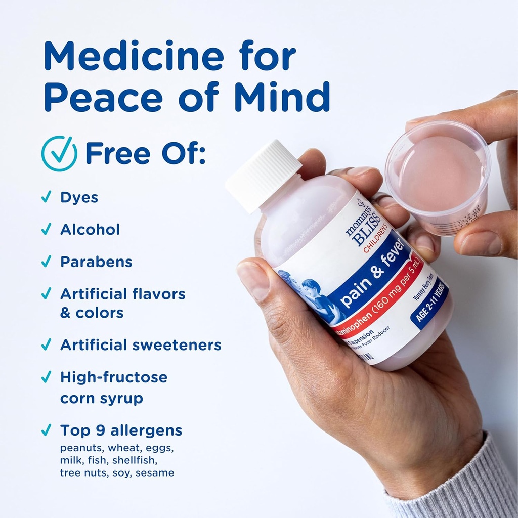 Mommy's Bliss Children's Pain and Fever Reducer, Kids Acetaminophen, Dye Free, Delicious Mixed Berry Flavor, Ages 2+, 4 Fluid Ounces 6