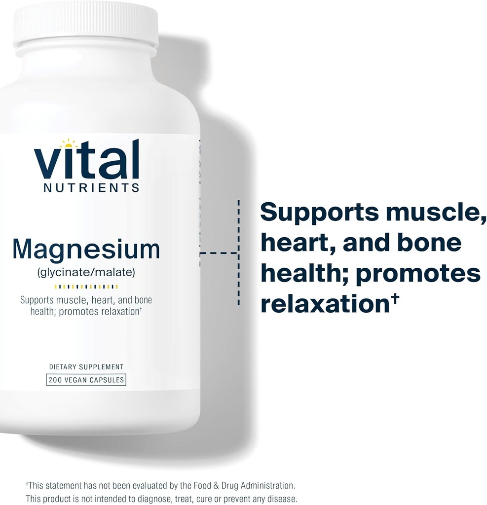 Vital Nutrients Magnesium Glycinate + Malate | 120mg Vegan Magnesium Supplement for Women and Men | Muscle, Heart, Bone Support* | Promotes Relaxation | Gluten, Dairy and Soy Free | 200 Capsules 4