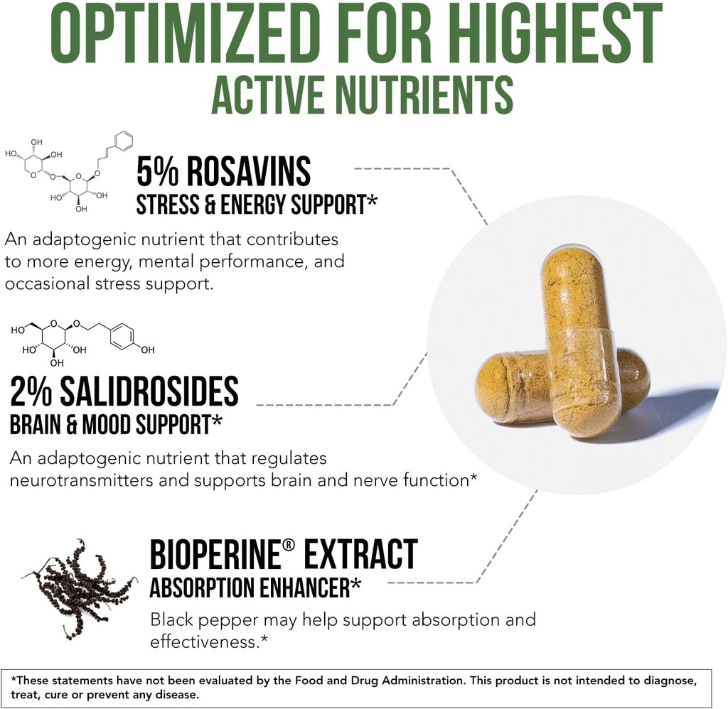 Max Strength Siberian Rhodiola®: Rhodiola Rosea 5% Rosavins, 2% Salidroside & BioPerine® for Enhanced Absorption – Helps Support Stress, Energy & Focus* – Grown in Siberia, DNA Verified (60 Capsules) 4
