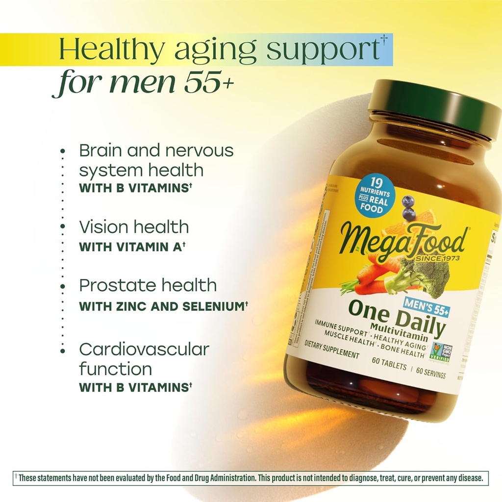MegaFood Men's 55+ One Daily - Multivitamin for Men with Vitamin B12, C, D & Zinc - Optimal Aging & Immune Support Supplement - Vegetarian - Made Without 9 Food Allergens - 90 Tabs 4