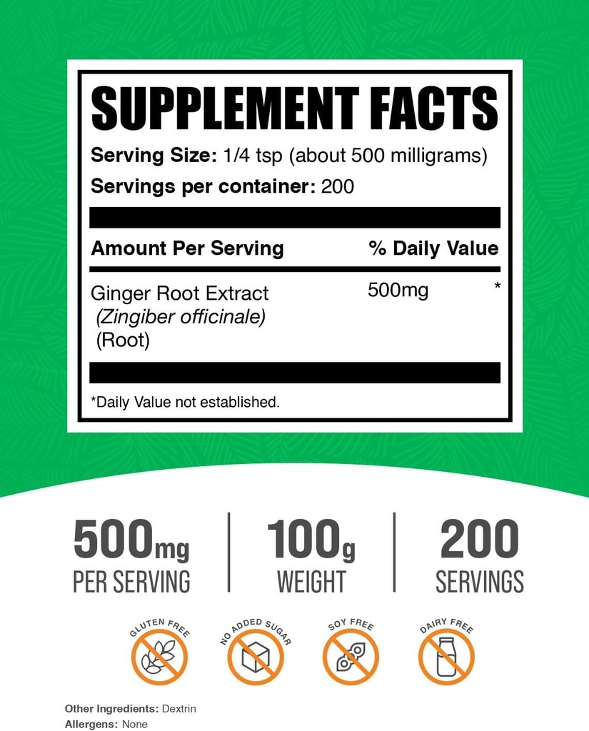 BulkSupplements.com Ginger Root Extract Powder - Ginger Supplement, Ginger Root Powder - Herbal Supplement, Gluten Free, 500mg per Serving, 500g (1.1 lbs) (Pack of 1) 3