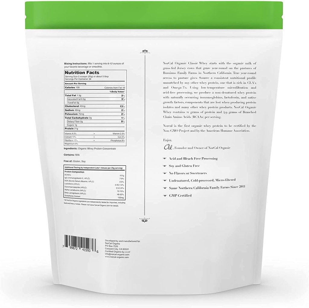 NorCal Organic - Classic Whey Protein - 100% Grass-Fed and Grass-Finished - UNFLAVORED - Lecithin-Free - 2lb Bulk 3