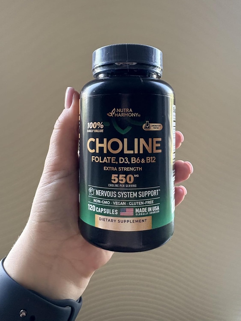 NUTRAHARMONY Choline Supplement - Choline Bitartrate 100% Daily Value - 5-in-1 Complex with Folate, Vitamins D3, B6 & B12 - Vegan, Non-GMO - 120 Capsules 2