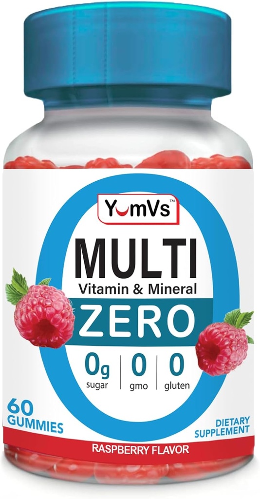 YUM-V'S Multivitamin Zero Gummies by YumVs | Sugar-Free Vitamins Supplement for Women & Men | Chromium, Thiamine, and Magnesium | Natural Raspberry Flavor Chewables - 60 Count 2