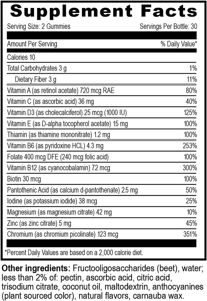 YUM-V'S Multivitamin Zero Gummies by YumVs | Sugar-Free Vitamins Supplement for Women & Men | Chromium, Thiamine, and Magnesium | Natural Raspberry Flavor Chewables - 60 Count 3
