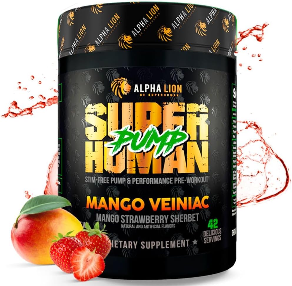 ALPHA LION Superhuman Pump Pre Workout Powder, Nootropic Caffeine & Stim Free Preworkout Supplement, Nitric Oxide Booster, Muscle Gainer, Energy & Focus (42 Servings, Mango Veiniac Flavor) 2