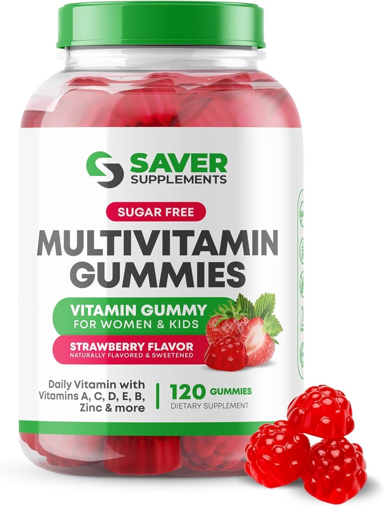 Sugar Free Multivitamin Gummies, 120 Gummies – Naturally Flavored and Sweetened Vitamin Gummy for Women and Kids – Strawberry Flavor 2