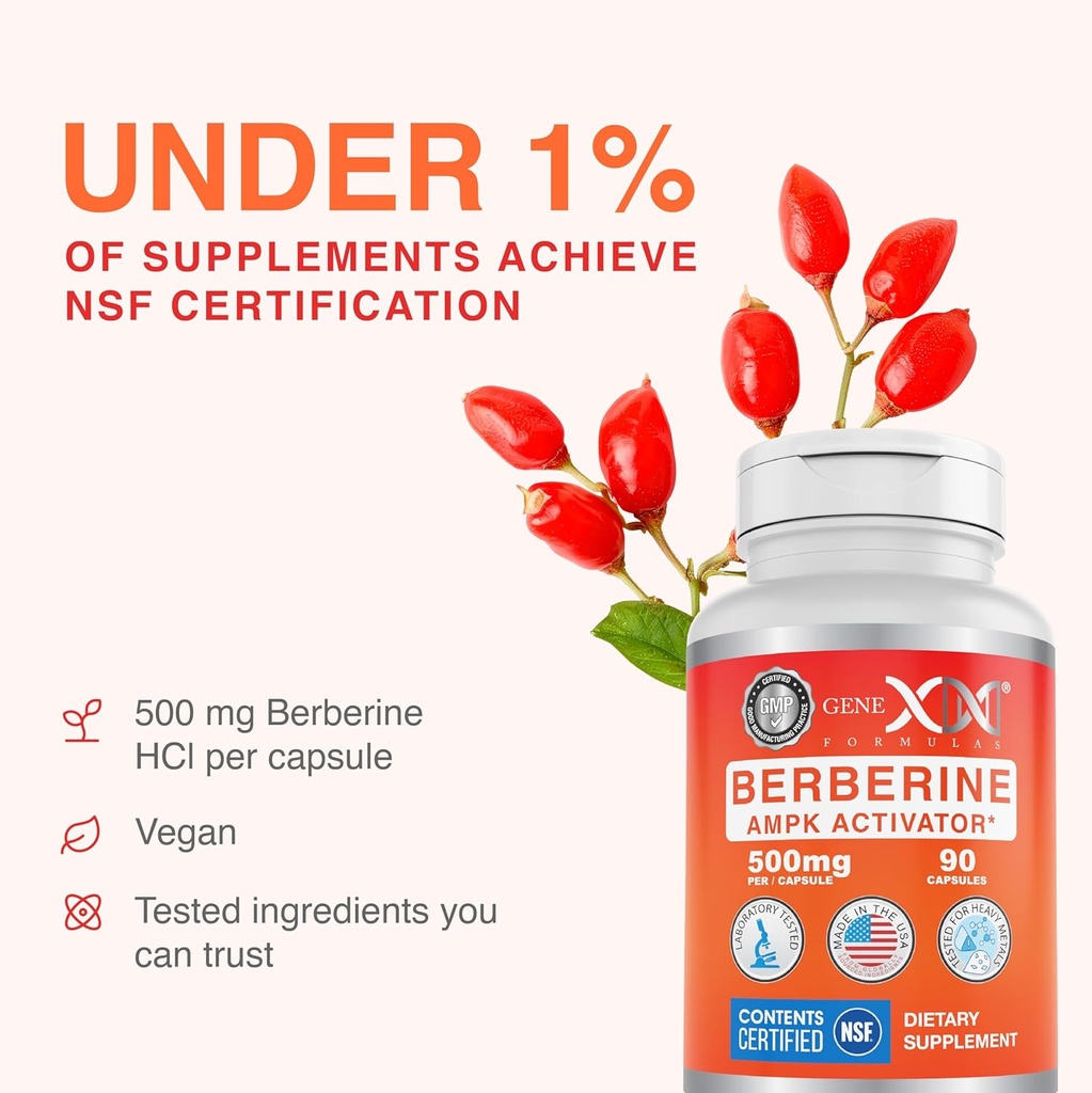 Genex Formulas Berberine HCl 500mg (90 Capsules) - NSF Certified for Safety, Quality & Label Accuracy - Supports Immune Health - Non-GMO, Gluten Free, Vegetarian 4