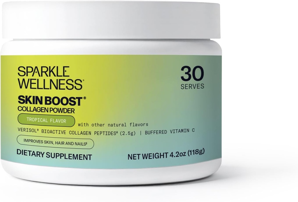 Sparkle Wellness VERISOL Bioactive Hydrolyzed Collagen Peptides | Collagen Powder Supplement with Vitamin C for Skin, Hair & Nail Health | Skin Boost (Tropical) [30-Serves] 2