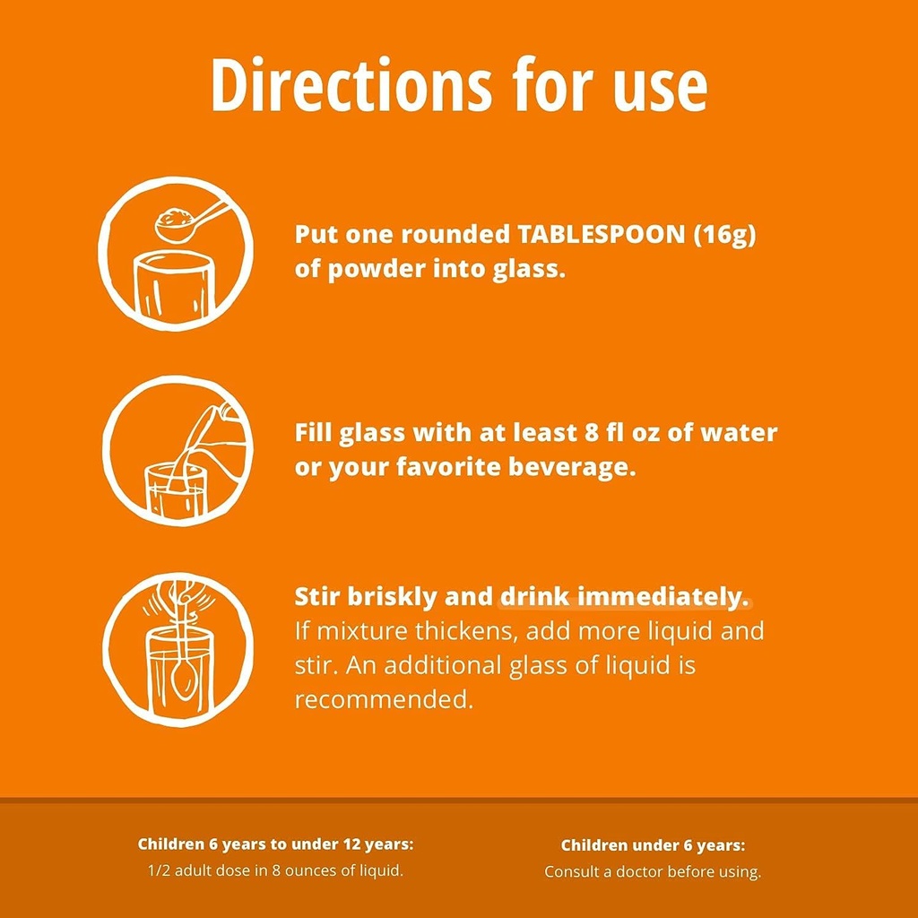 Sugar-Free Psyllium Husk Fiber Powder, Orange Flavored 19 oz 6