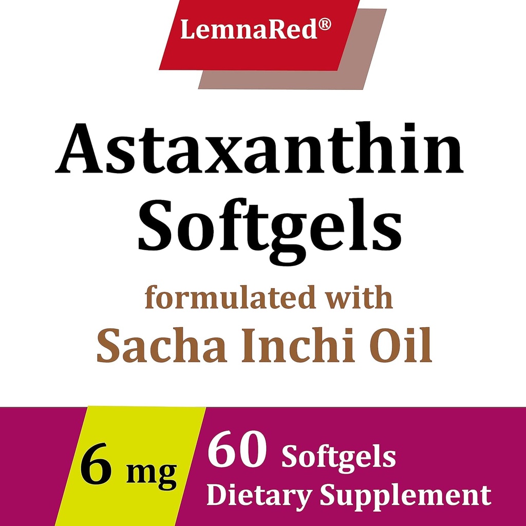 Free-Form Astaxanthin 6mg Softgel-60 Softgels Dietary Supplement Strongest Antioxidant Immune Supports Supports Eye,Joint & Skin Health Formulated with Sacha Inchi Oil 3