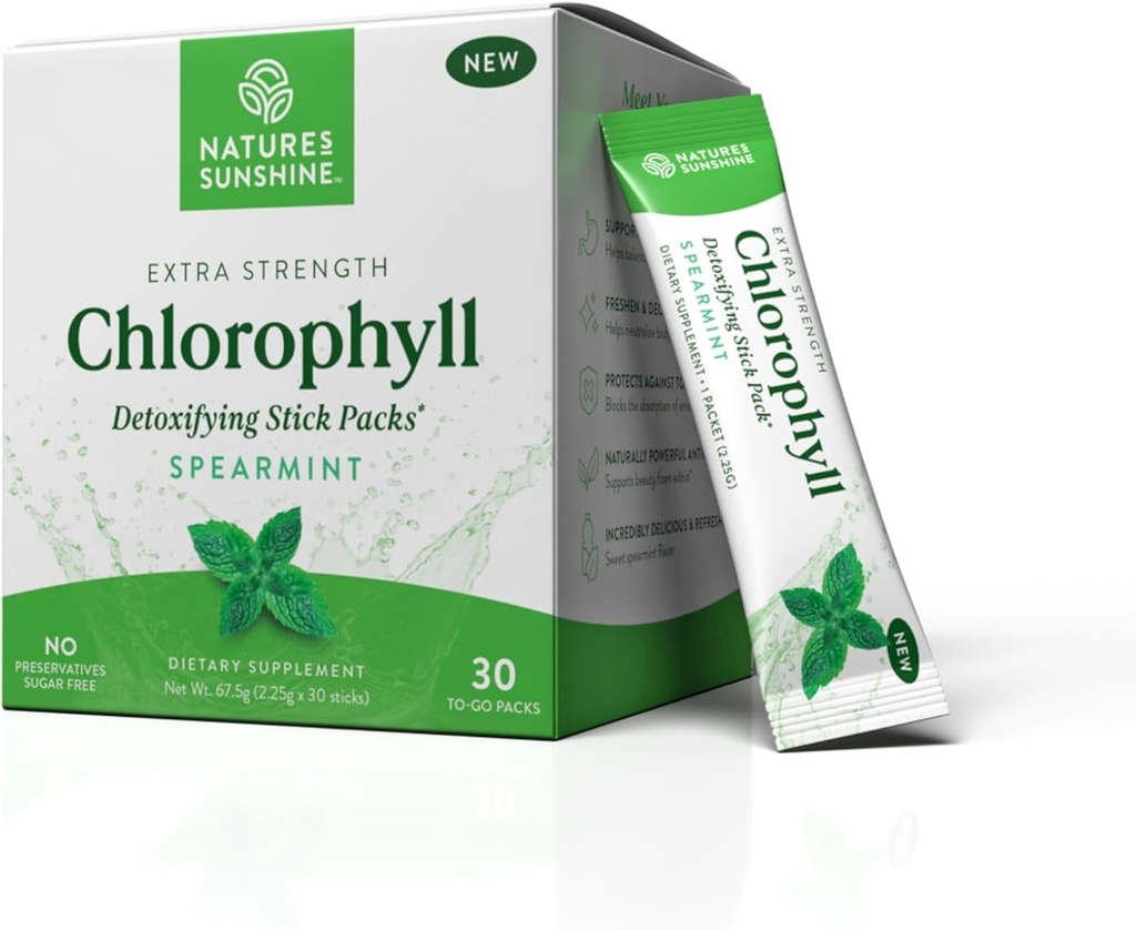 Nature's Sunshine Chlorophyll Stick Packs: Supercharge Your Detox and Boost Gut Health in Convenient, Delicious Stick Packs (Spearmint) 2
