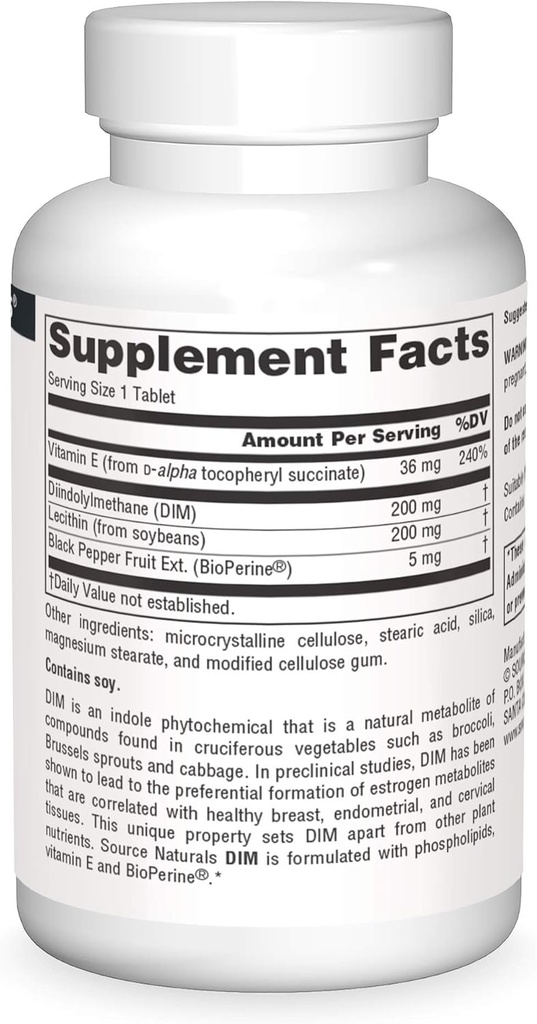 Source Naturals DIM, Diindolylmethane 200mg with BioPerine, Vitamin E & More - 30 Tablets 4