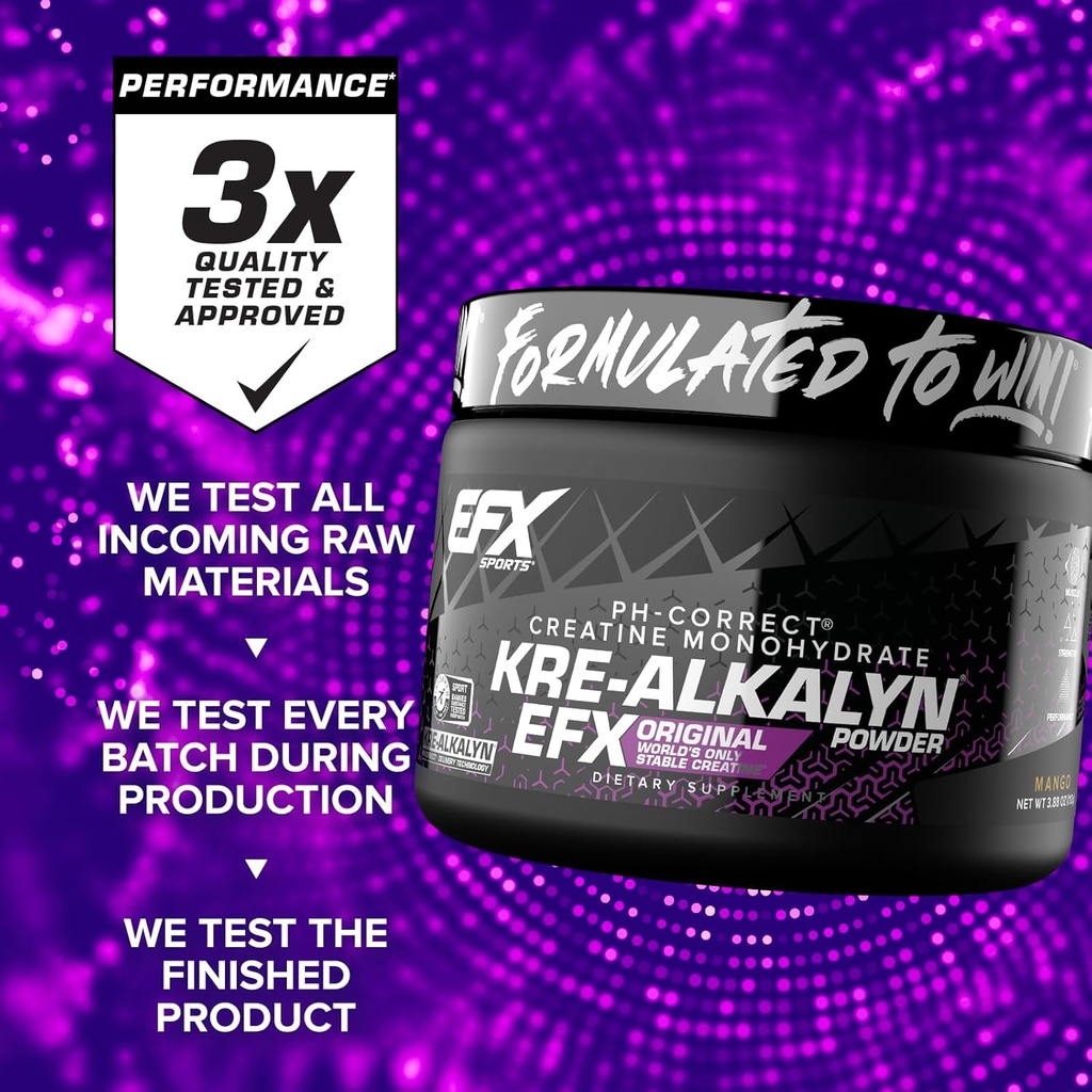 EFX Sports Kre-Alkalyn EFX Powder | pH Correct Creatine Monohydrate Powder Supplement | Strength, Muscle Growth & Performance | 55 Servings (Mango) 6