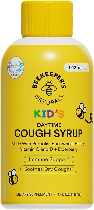 Beekeeper's Naturals Propolis Honey Cough Syrup Daytime for Kids Immune Support with Elderberry, Vitamin C, Vitamin D & Raw Honey - Throat Soothing - Gluten Free & Clean Ingredients, 4 oz. 2