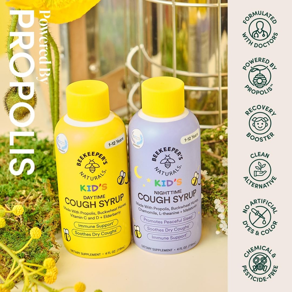 Beekeeper's Naturals Propolis Honey Cough Syrup Daytime for Kids Immune Support with Elderberry, Vitamin C, Vitamin D & Raw Honey - Throat Soothing - Gluten Free & Clean Ingredients, 4 oz. 3