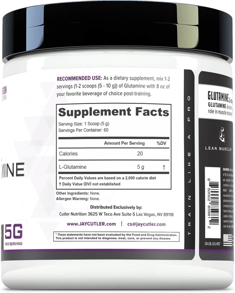 Cutler Essentials 100% Pure L-Glutamine for Enhanced Recovery, Lean Muscle Support and Improved Protein Synthesis | Unflavored, 60 Servings 3