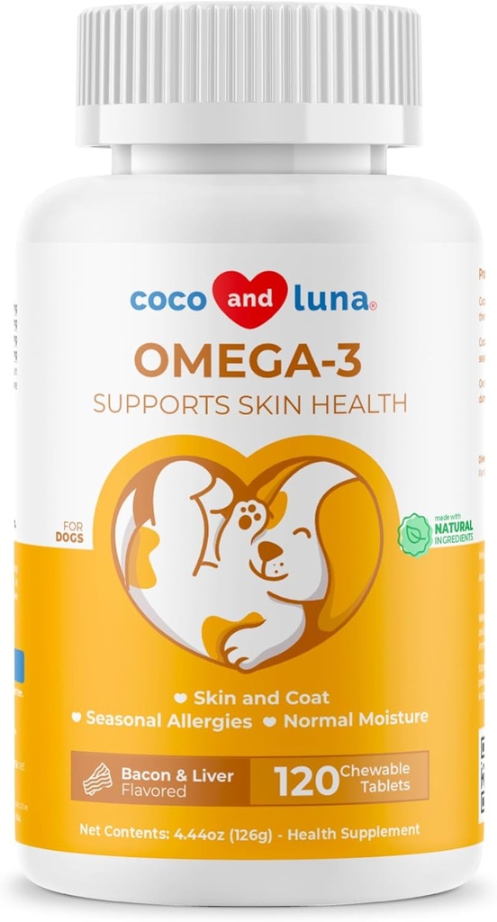Omega 3 Fish Oil for Dogs - 120 Chewable Tablets - with Omega 3, 6, and 9, Vitamin E for Dog Shedding, Itchy, Dry Skin, Joint & Heart Support 2