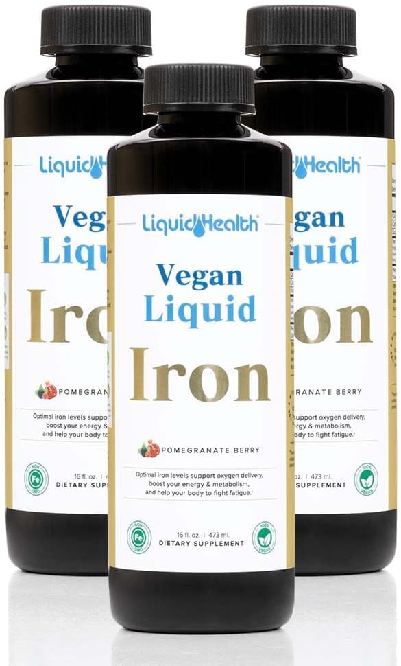 LIQUIDHEALTH Vegan Liquid Iron Supplement with SunActive & Ferrochel Fe - Natural Energy, Immune System & Metabolic Support, Increase Mental Clarity, Prenatal/Postnatal - USA Made, Non-GMO (3 Pack) 2