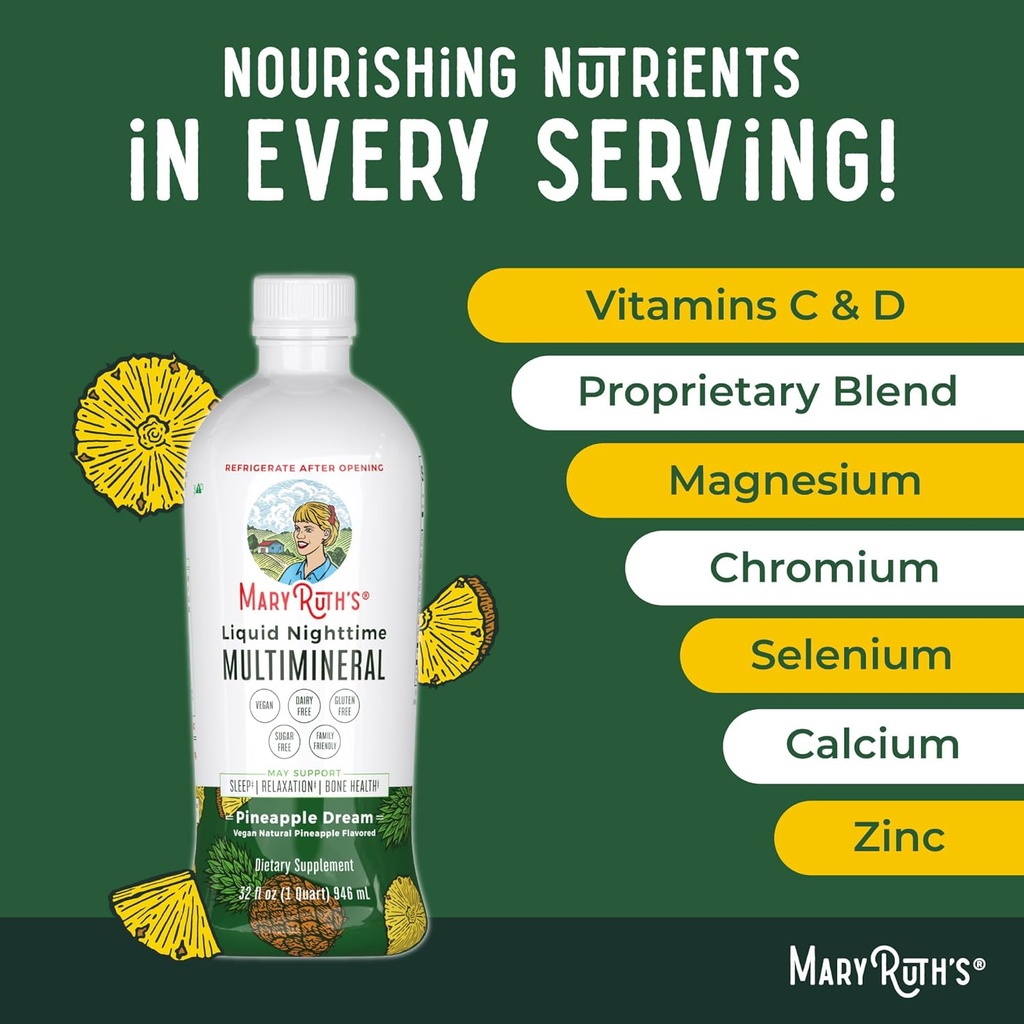 MaryRuth's Liquid Morning Multivitamin (Strawberry) & Liquid Nighttime Multimineral (Pineapple) | Clean Label Project Verified® | Vitamins & Magnesium for Energy, Bedtime, & Overall Health | Vegan 6