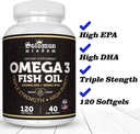 SOLOMON WISDOM Omega 3 Fish Oil - Dietary Supplement for Healthy Heart & Brain - 120 Soft Gel Capsules with High EPA 1200mg & DHA 900mg - Burpless, Odorless with Natural Lemon Flavor 3