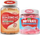 2 Pack Sugar Free Vitamin C + D3 + Zinc Gummies for Adults 50+ + 1 Pack Butyrate Gummies 2