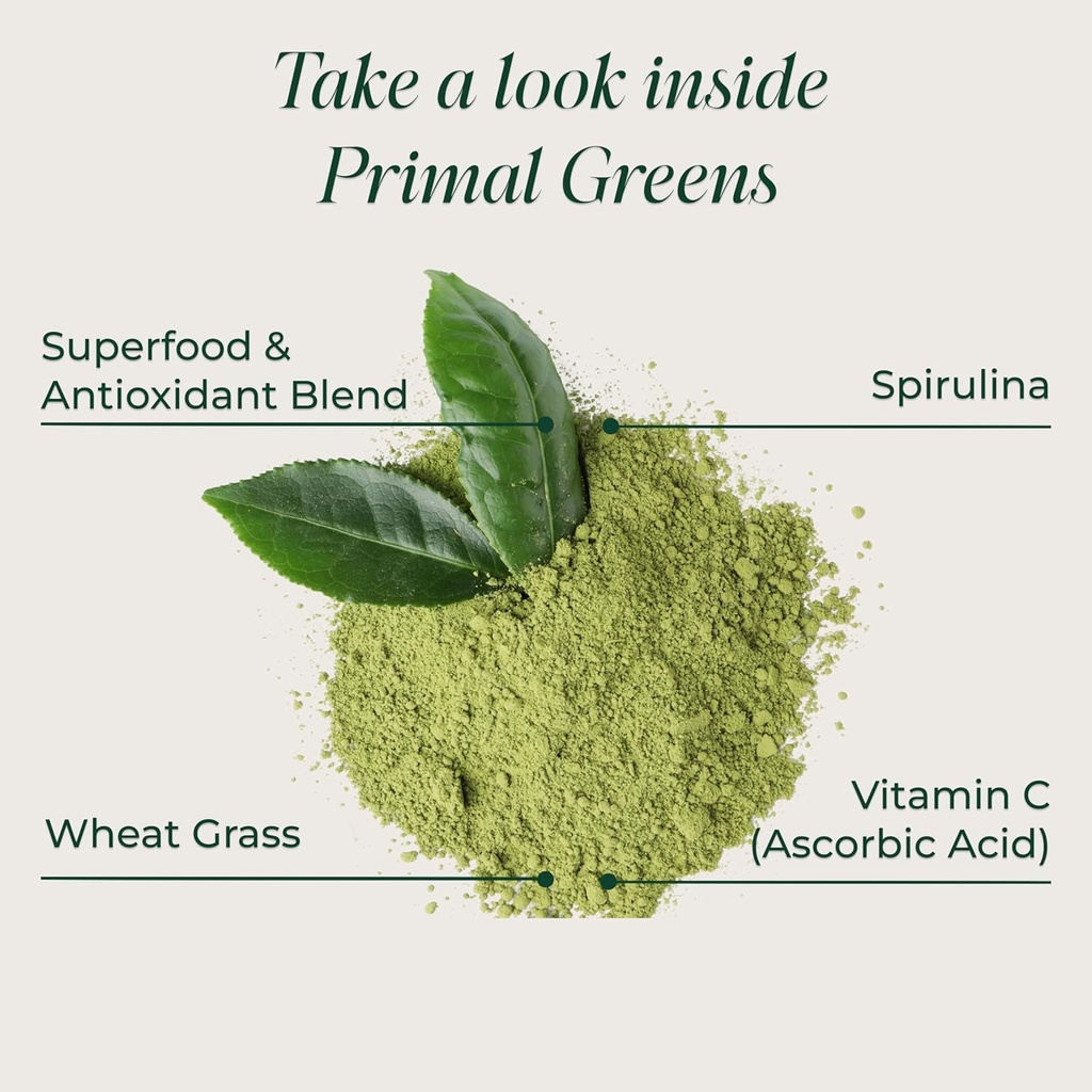 Primal Harvest Primal Greens Powder, 30 Servings Once Daily Supergeens Nutritional Supplement with Spirulina, Mushroom Blend & Probiotics to Support Energy, Wellness, & Digestion 4
