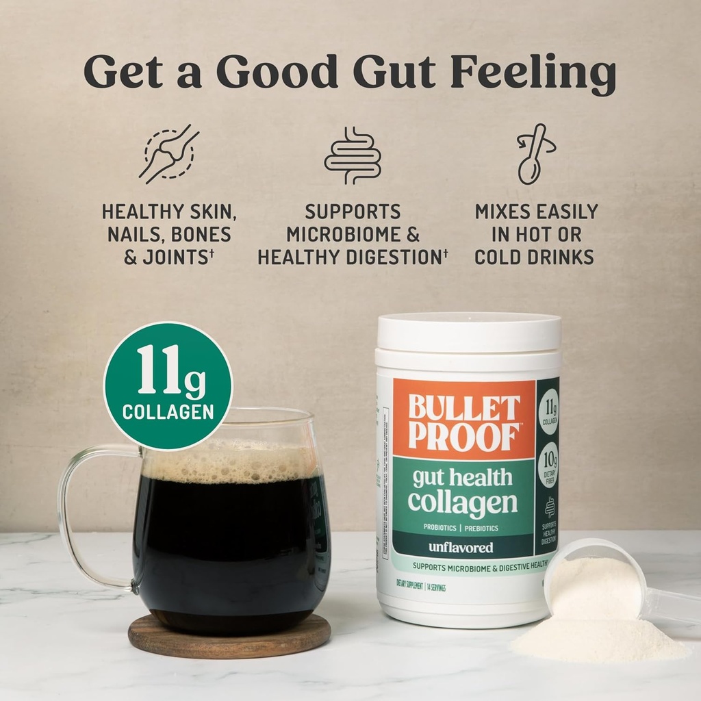 Bulletproof Unflavored Gut Health Collagen Protein, 14 Ounces, 10g Grass-Fed Collagen Peptides for Gut, Skin, Bone and Joint Support 4