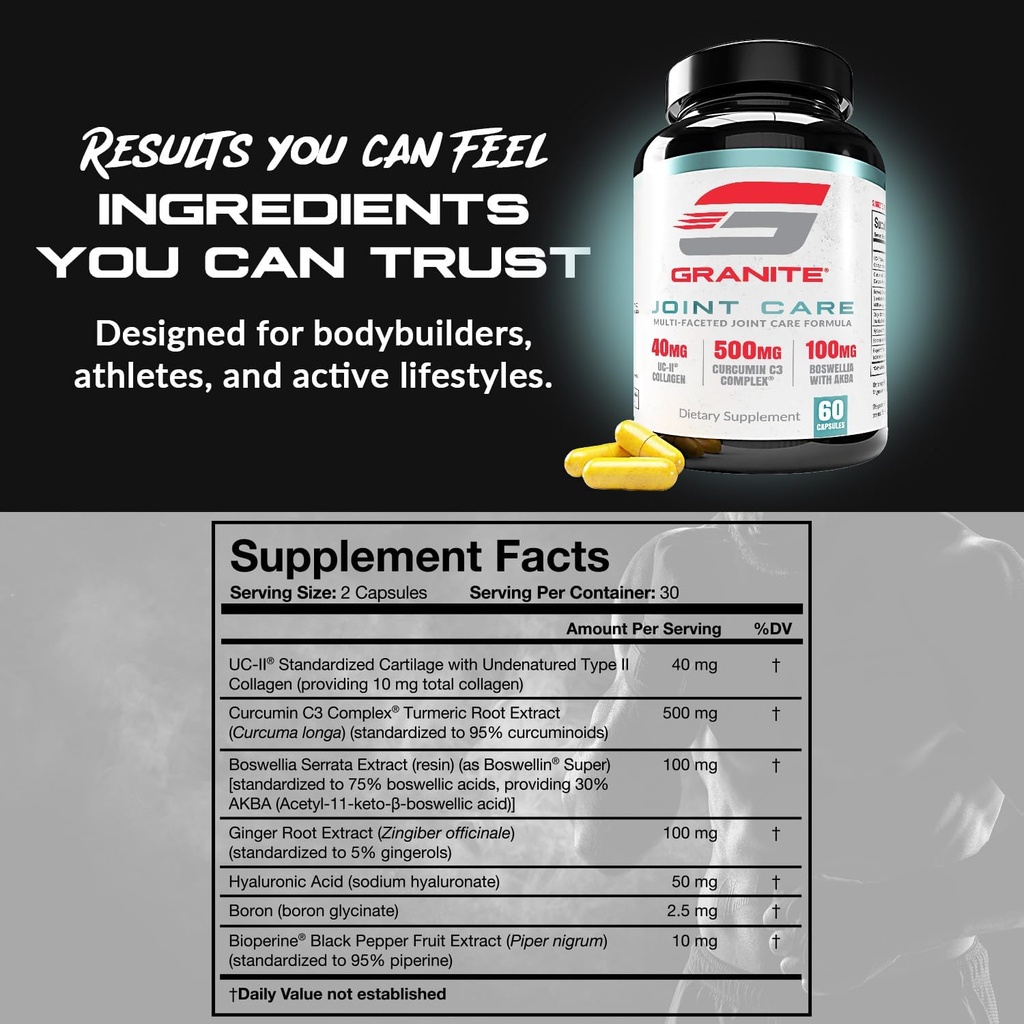 Granite Joint Care: Premium UC-II Collagen, Turmeric Curcumin C3, AKBA Boswellia + More - All-in-One Support for Joint Mobility, Comfort & Strength (60ct) 4