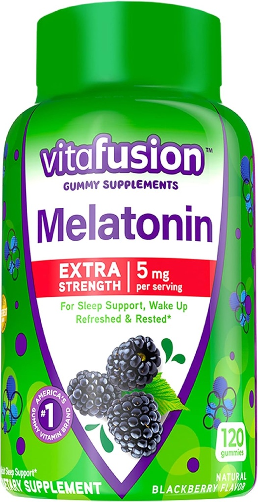 Vitafusion Extra Strength Melatonin Gummy Vitamins, 5mg, 120 ct Gummies & Fiber Well Sugar Free Fiber Supplement, Peach, Strawberry and BlackBerry Flavored Supplements, 90 Count 3