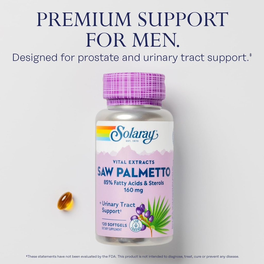 SOLARAY Saw Palmetto Extract - Prostate Health and Urinary Tract Support - 136 mg Fatty Acids and Sterols - Lab Verified, 60-Day Money-Back Guarantee (120 Servings, 120 Softgels) 4