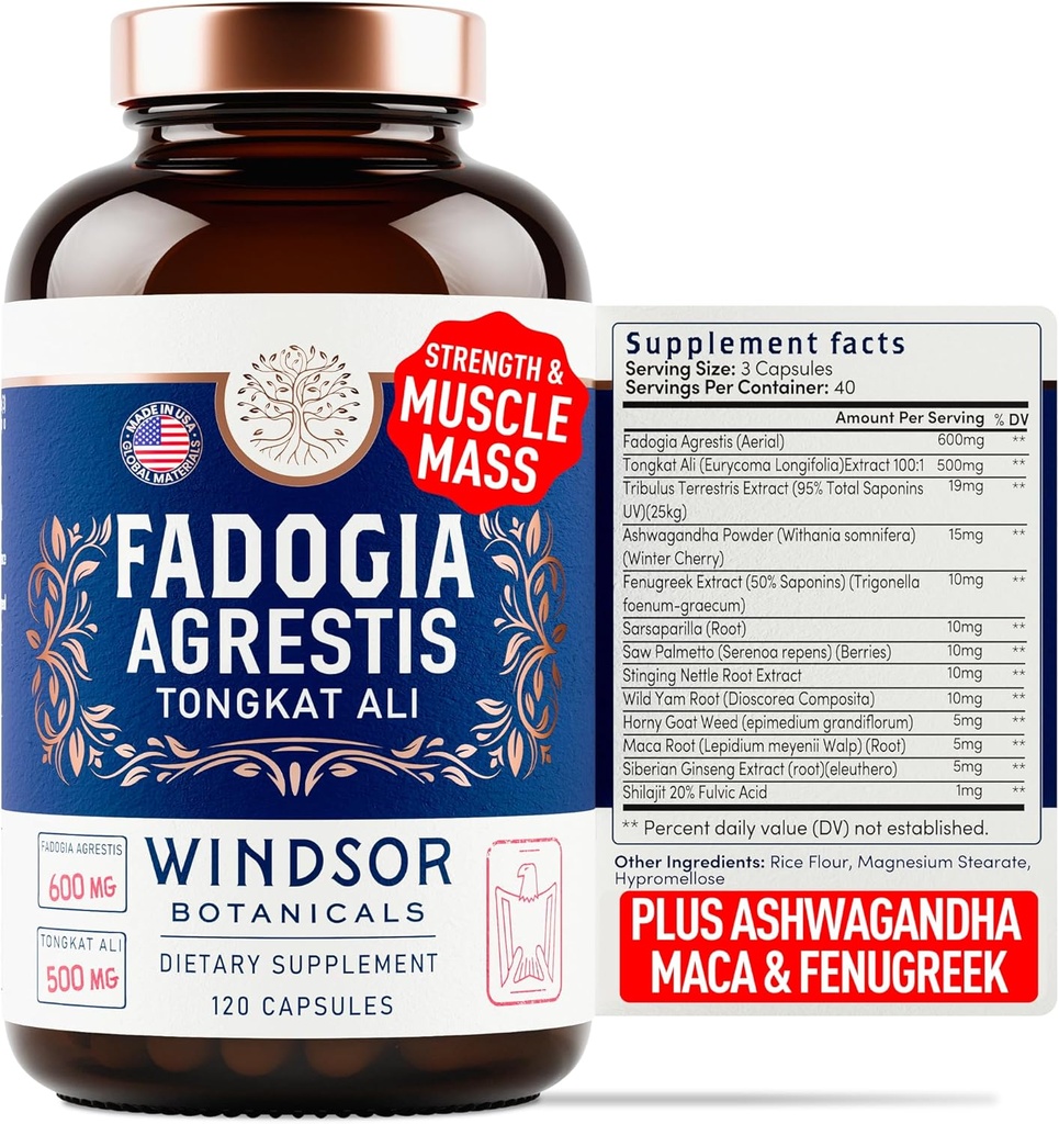 Fadogia Agrestis and Tongkat Ali Supplement - Fadogia Agrestis 600mg, 500mg Longjack Tongkat Ali for Men, Maca Root, Fenugreek, Ashwagandha, Saw Palmetto to Support Energy, Stamina, Vitality - 120Caps 2