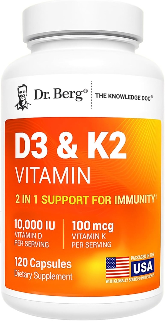 Dr. Berg Maximum Strength 7-in-1 Vitamin D3 K2 10,000 IU | Naturally Derived D3 | 4X Lab-Tested & Verified | High Absorption Formula | K2 D3 Vitamin Supplement - 120 Capsules 2