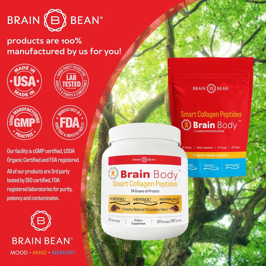 Brain Body Collagen Peptides Powder - Vital Protein & Collagen Supplement for Women & Men - Hydrolyzed Type I & III for Hair, Skin, Nails & Joint Health - 25 Servings - Creamy Vanilla Coconut - 875g 4