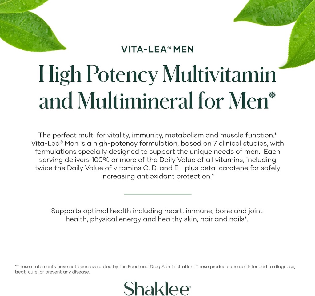 Shaklee - Vita-Lea® Men High Potency Multivitamin and Multimineral - Supports Heart, Immune, Bone, and Joint Health - Formulated for Men's Unique Needs - Includes Vitamin C, D, and E - 240 Tablets 5